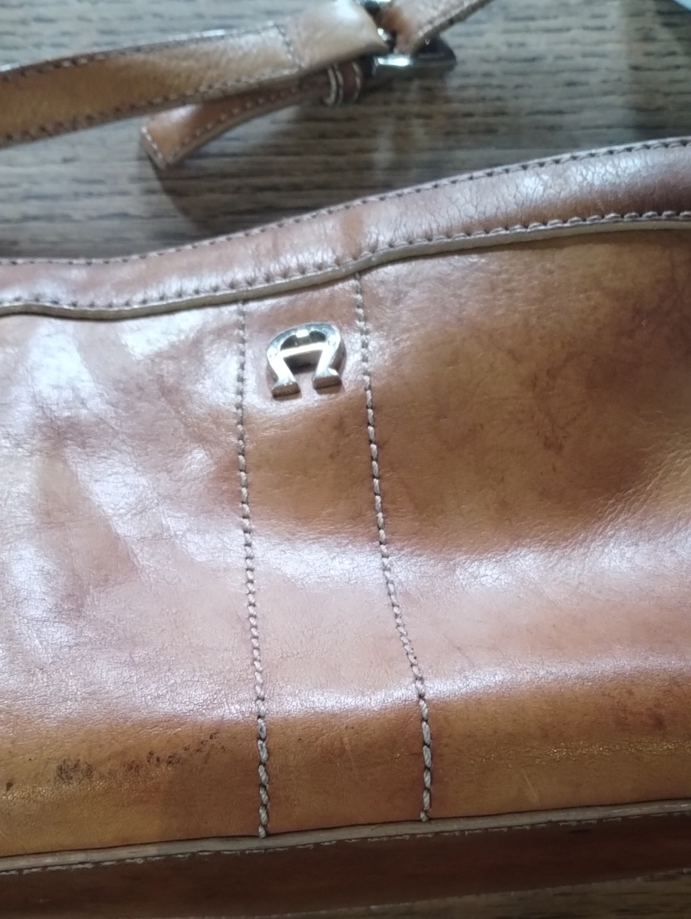 Vintage Etienne Aigner Cognac Brown Leather Shoulder Bag with Silver-Tone Logo